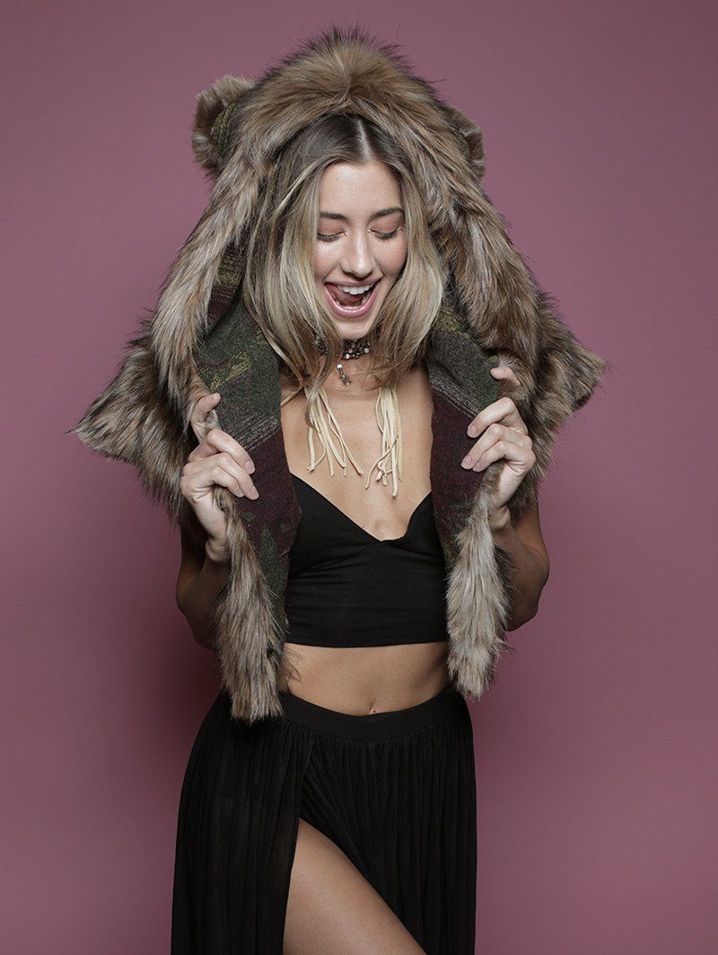 Exterior and Interior View of SpiritHoods Grizzly Italy Faux Fur Shawl 