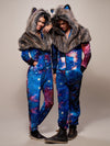Male and Female Models Wearing Grey Wolf Galaxy Onesie SpiritHood 