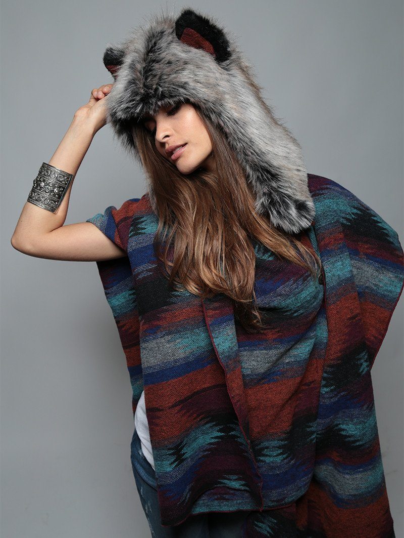 Moon Cape +  1/2 Faux Fur Hood with Grey Wolf Design Bundle