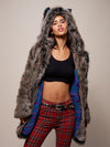 Limited Edition Grey Wolf Faux Fur Coat on Female