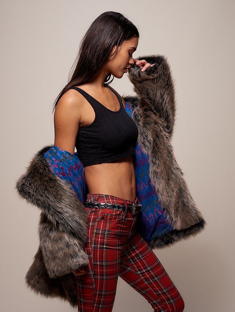 Limited Edition Grey Wolf Faux Fur Coat with Hood