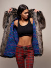 Exterior and Interior View of Limited Edition Grey Wolf Faux Fur Coat 