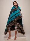 Faux Fur Throw in Grey Wolf Design on Female 
