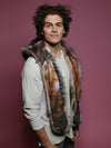 Man wearing faux fur Galaxy Northern Rocky Wild Cat CE SpiritHood, side view