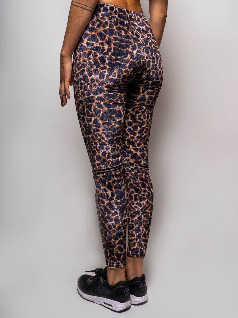 Purple Velvet Leggings in Cheetah Design on Woman