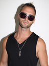 Man wearing Leopard Sunglasses, front view 2