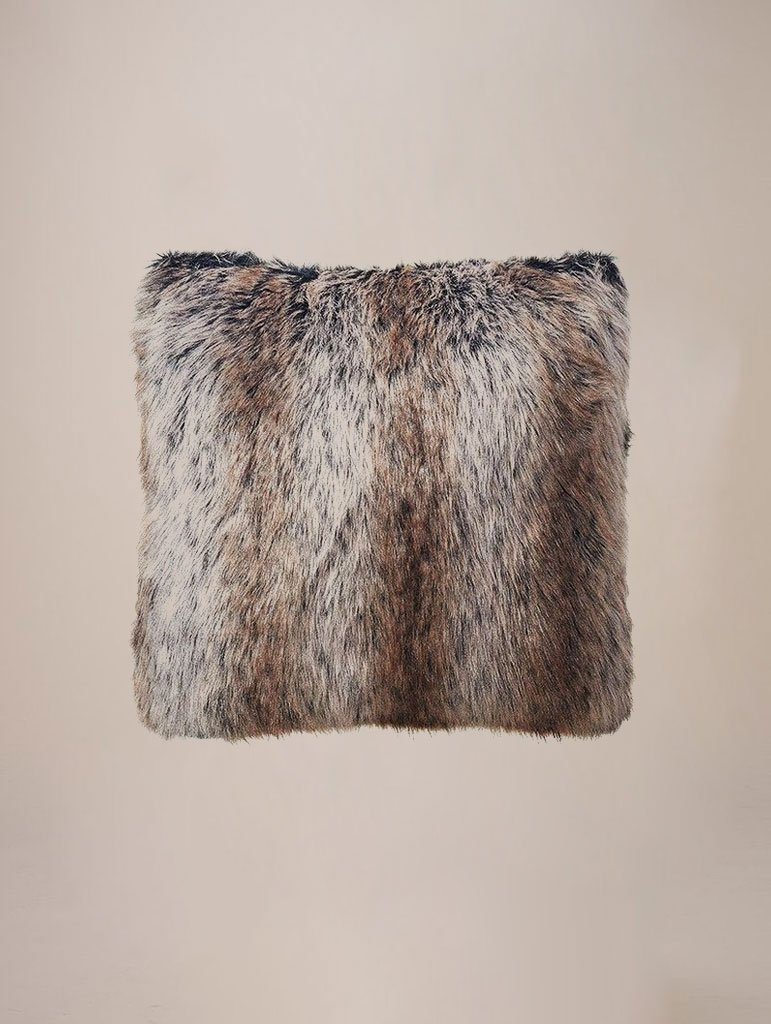 Grey Wolf Faux Fur Pillow