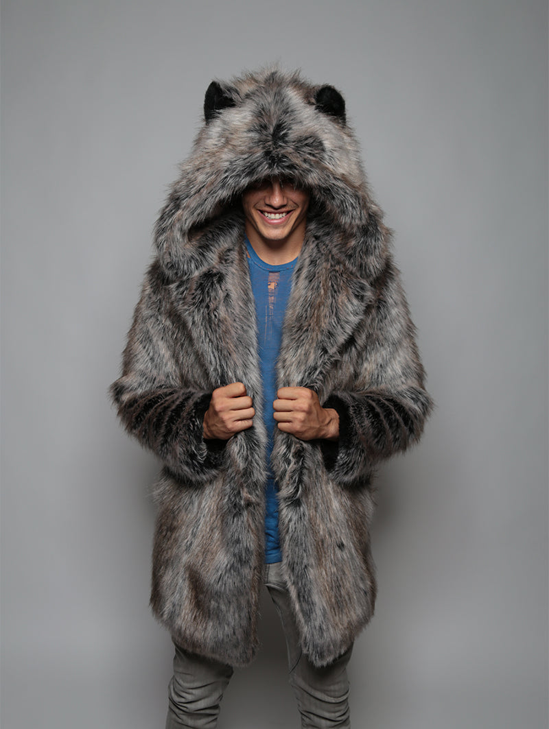 *Almost Purfect* Classic Grey Wolf Faux Fur Coat - SpiritHoods