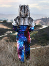 Hooded Grey Wolf Galaxy Faux Fur Onesie 