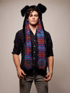 Man wearing faux fur Black Bunny GOA Collector SpiritHood, front view 4