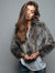 Hooded Faux Fur Crop Jacket with Grey Wolf Design
