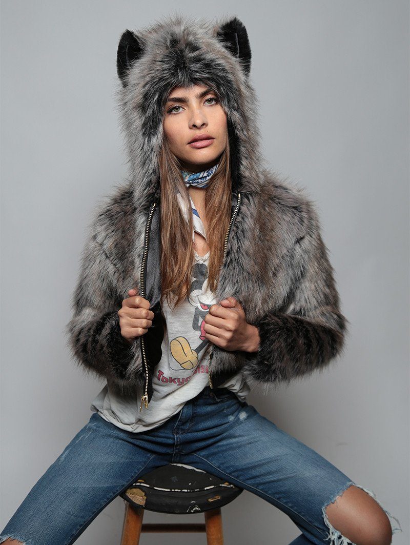 Grey Wolf Crop Jacket SpiritHood on Female