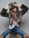 Grey Wolf Hooded Faux Fur Crop Jacket 