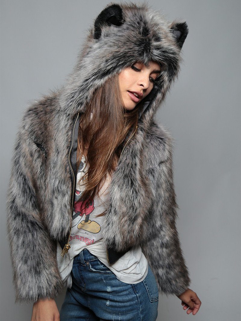 Grey Wolf Crop Jacket SpiritHood on Female Model