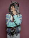 Man wearing faux fur Grey Wolf Italy CE SpiritHood, side view