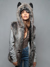 Female Wearing Grey Wolf Vest SpiritHood