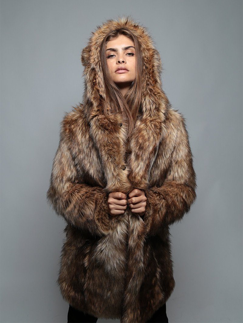 SpiritHoods Women's Rainbow Bear Faux Fur Coat