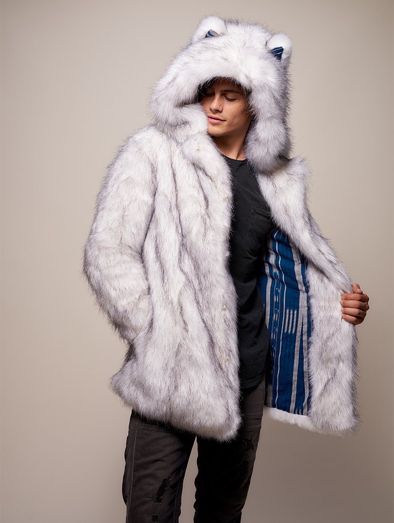 Man wearing Limited Edition Husky Faux Fur Coat