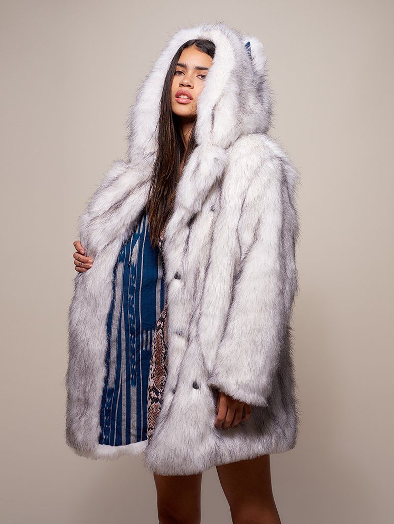 White and Grey Limited Edition Husky Faux Fur Coat on Female