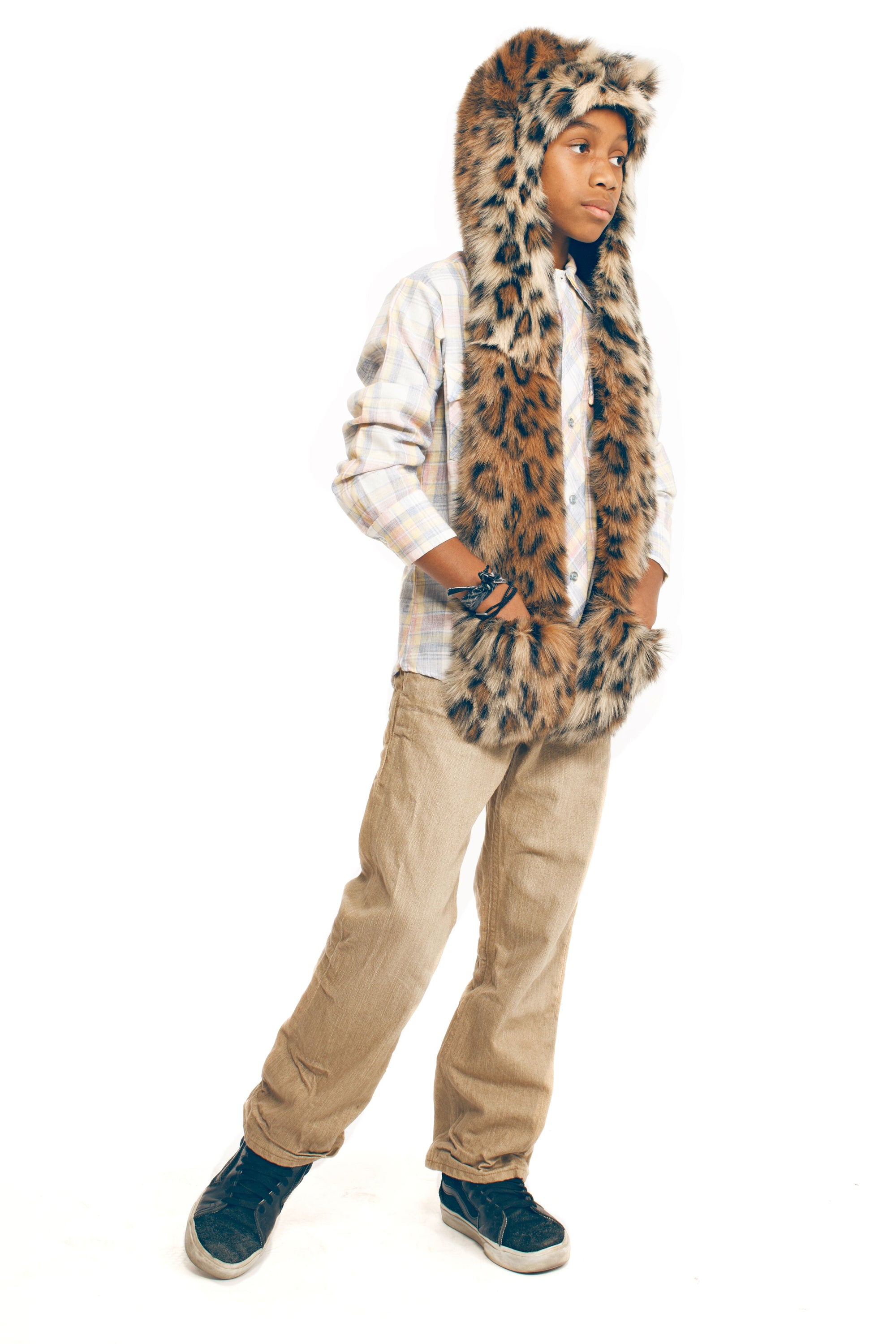 Kids SpiritHood Featuring Leopard Faux Fur on Boy Model