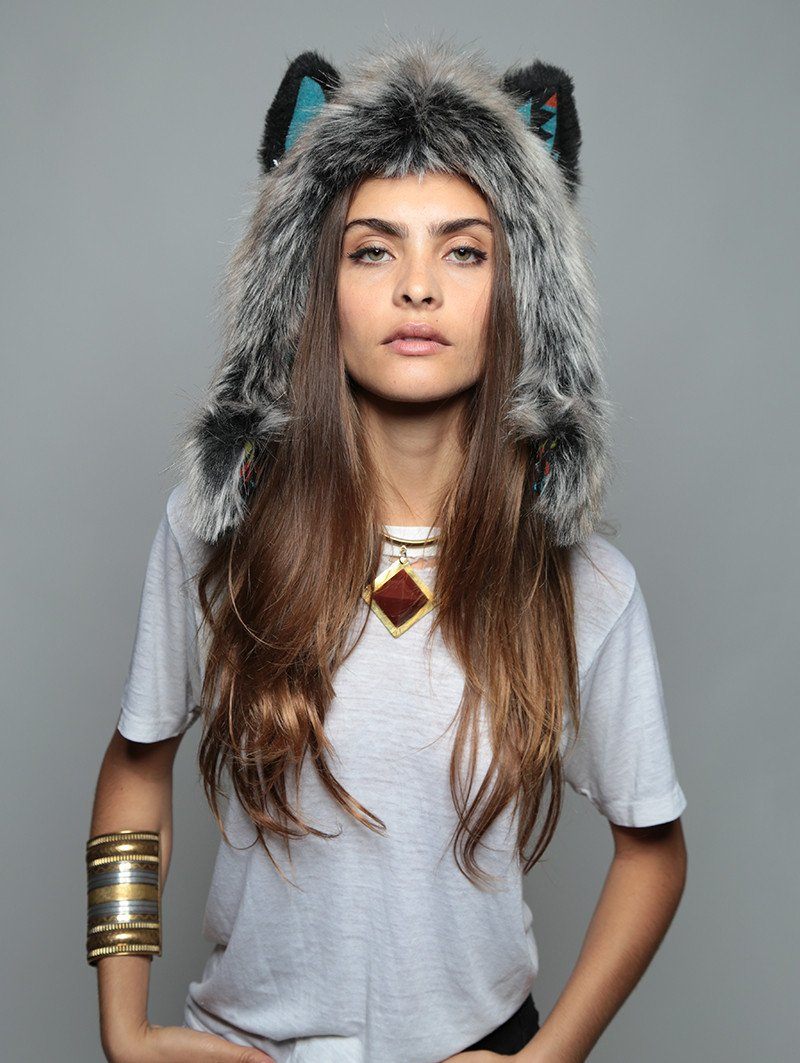 Grey Wolf Half Hood on Female Model