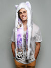 Man wearing faux fur Husky Dreamin' Collector SpiritHood