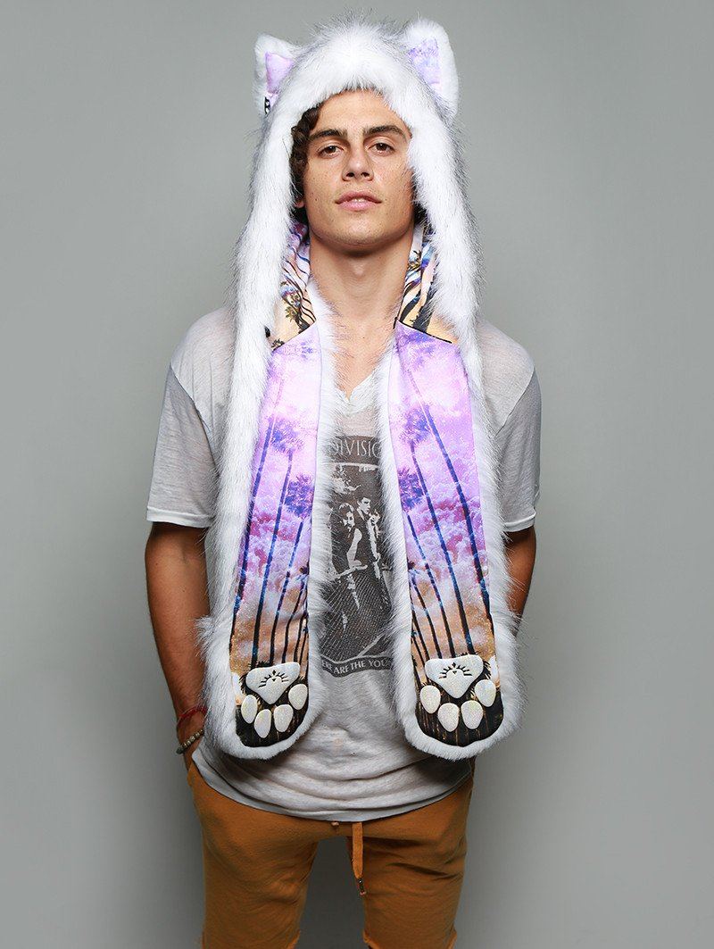 Man wearing faux fur Husky Dreamin&#39; Collector SpiritHood, front view