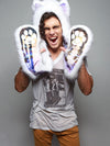 Man wearing faux fur Husky Dreamin' Collector SpiritHood, front view 1