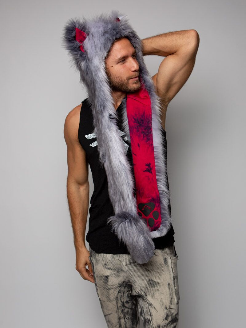 Man wearing faux fur CE Grey Fox SpiritHood