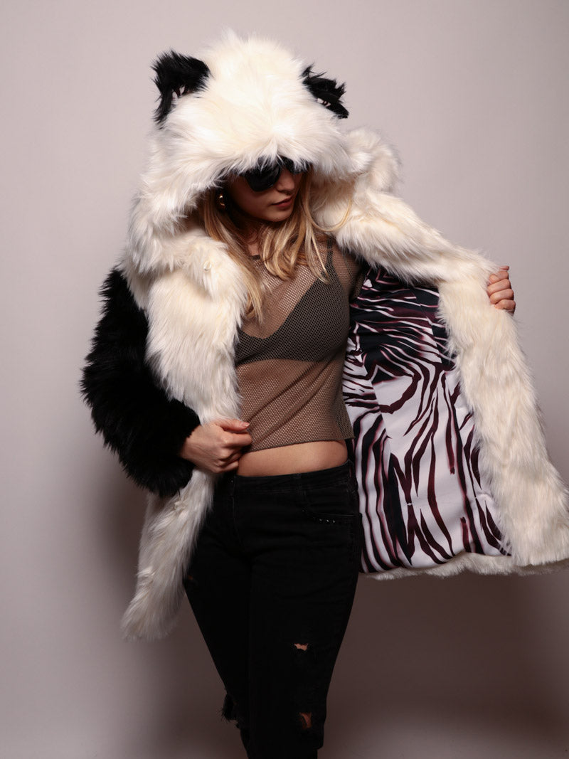 Black and White Limited Edition Panda Faux Fur Coat on Female