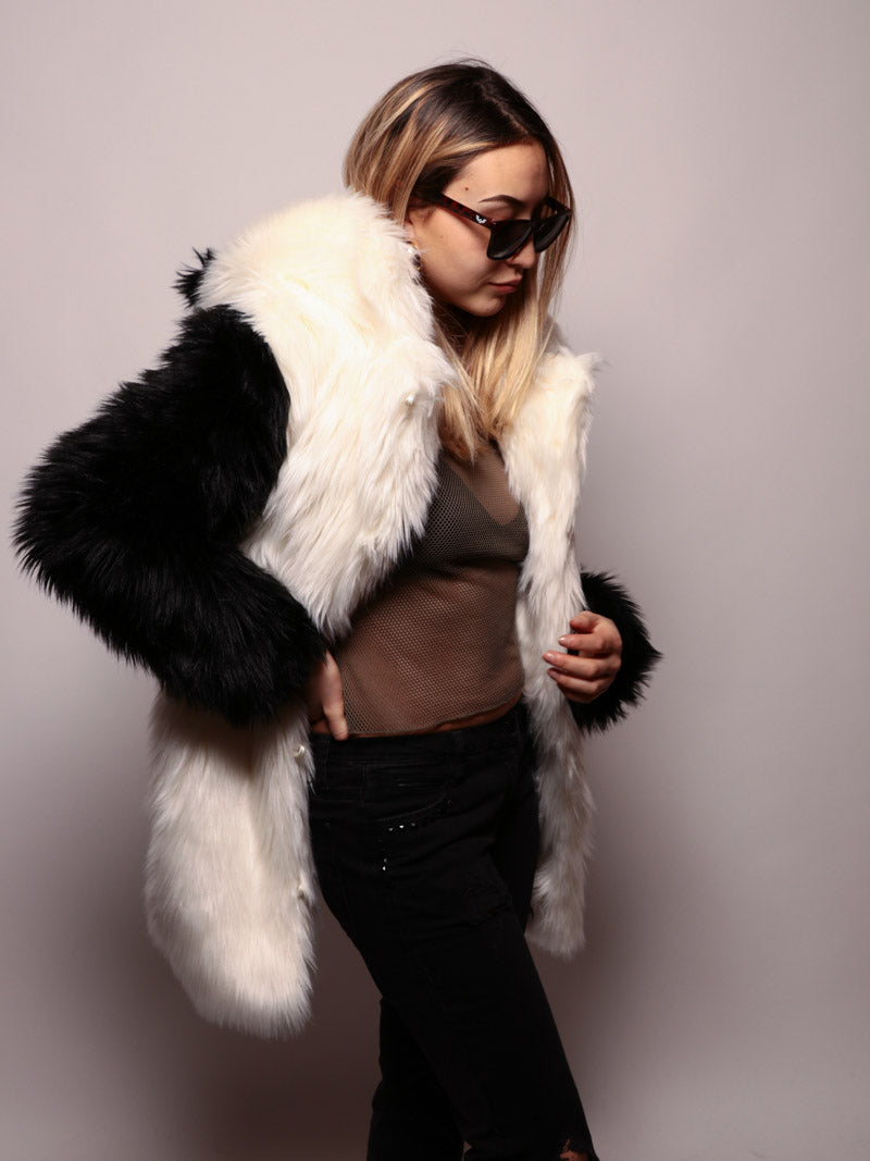 Limited Edition Panda Faux Fur Coat with Hood on Female