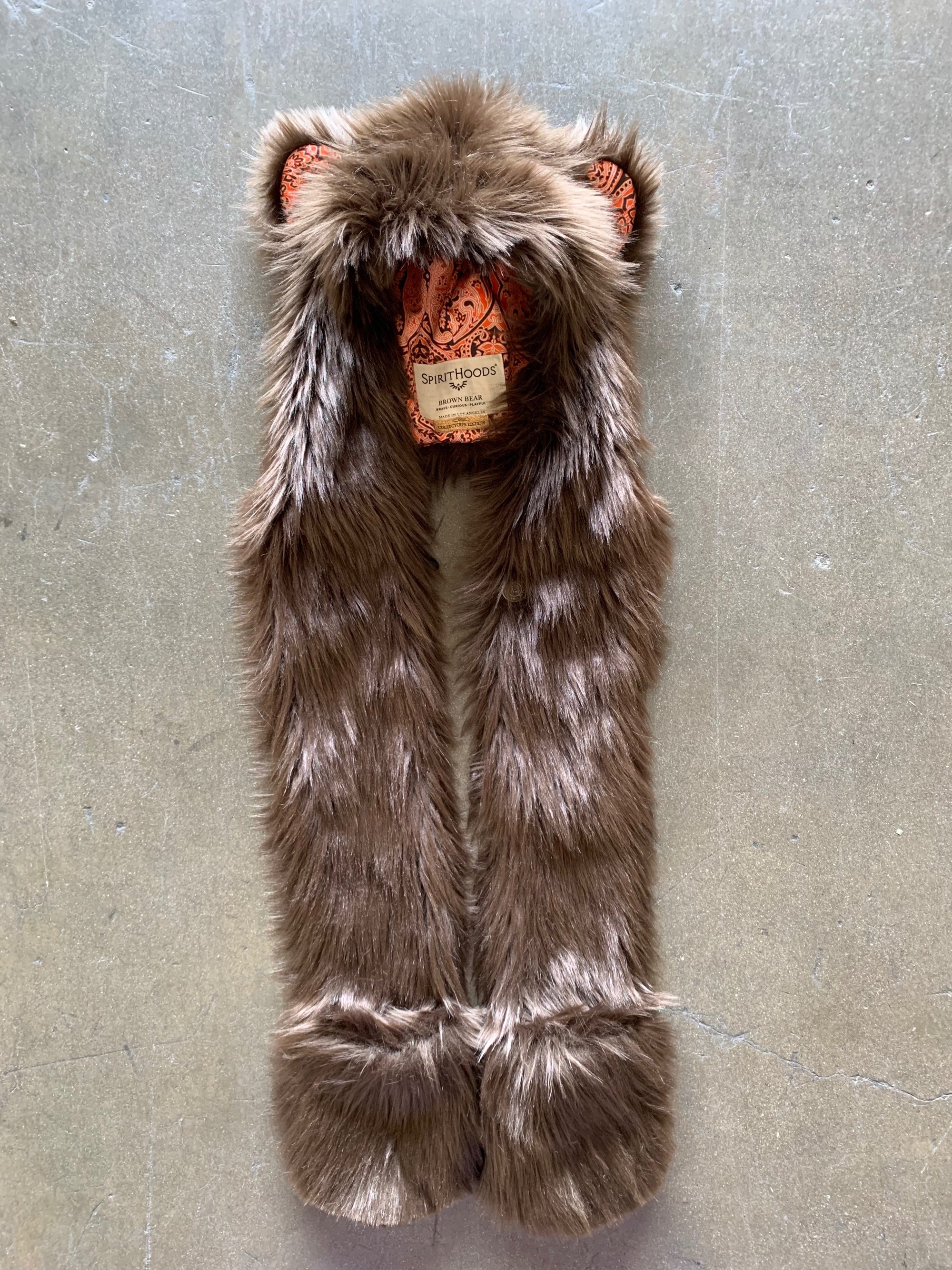 Unisex Hooded Faux Fur in Brown Bear Design