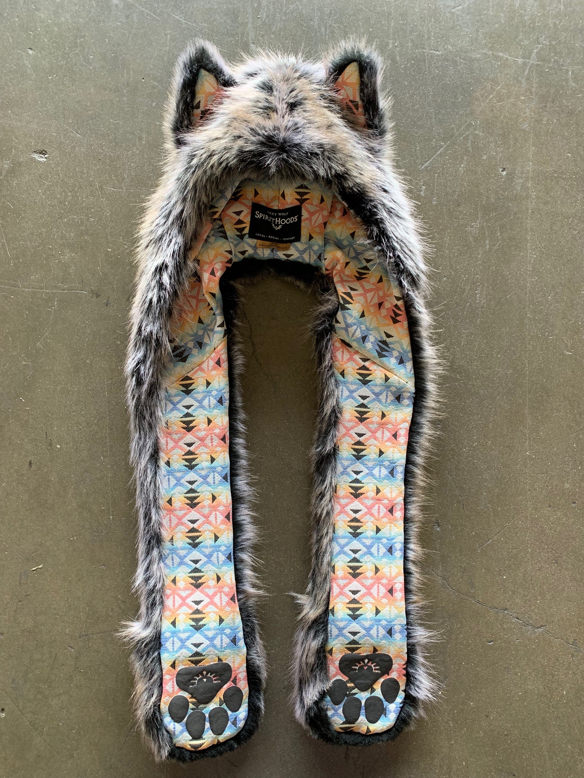 Collector Edition Faux Fur Unisex SpiritHood with Grey Wolf Design