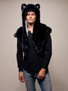 Man wearing faux fur Collector Edition Ice Wolf Shawl SpiritHood, front view 1