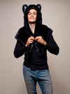 Man wearing faux fur Collector Edition Ice Wolf Shawl SpiritHood, front view 3