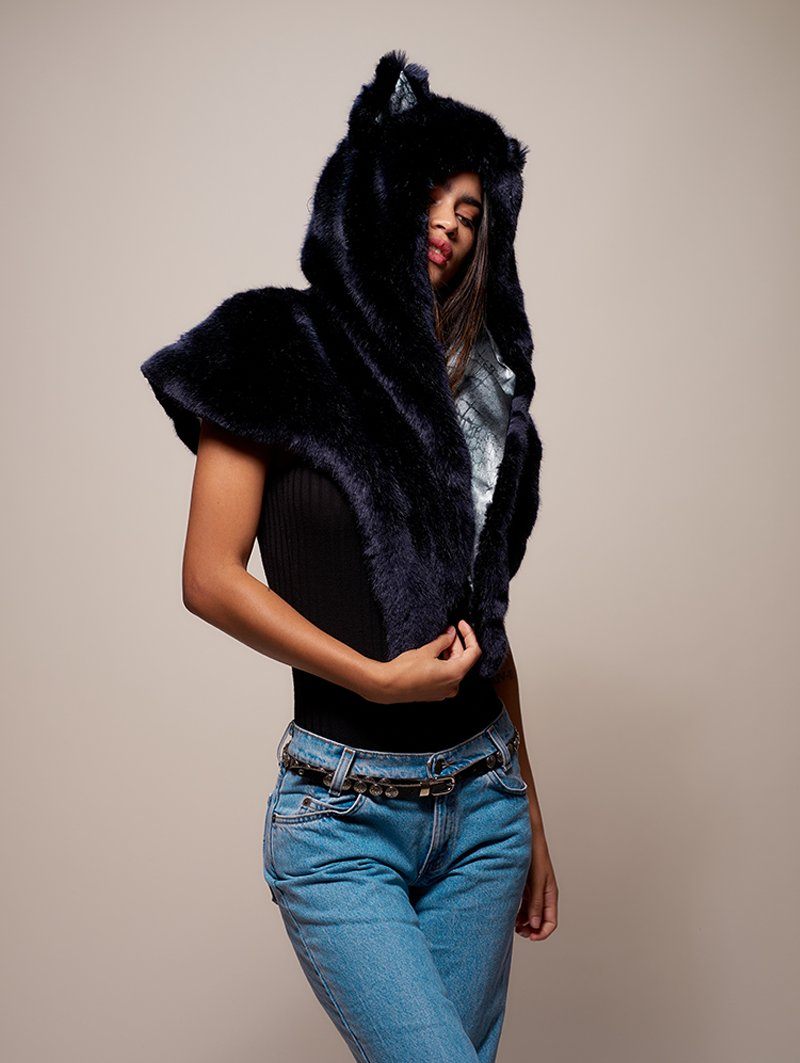  Ice Wolf Hooded Faux Fur Shawl 