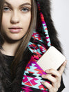 Woman wearing Faux Fur Black Panther ColorBlast SpiritHood, front view 2