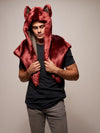 Man wearing faux fur CE Drogon Wolf Shawl SpiritHood, front view 4