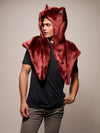 Man wearing faux fur CE Drogon Wolf Shawl SpiritHood, side view 1