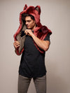 Man wearing faux fur CE Drogon Wolf Shawl SpiritHood, front view 5