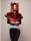 Woman wearing faux fur CE Drogon Wolf Shawl SpiritHood