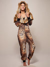 Orange and Black Liger Faux Fur Velvet Onesie on Female