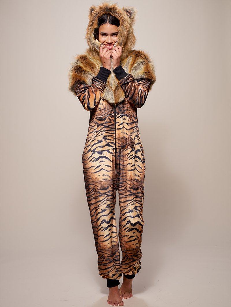 Liger Faux Fur Velvet Onesie with Hood on Female