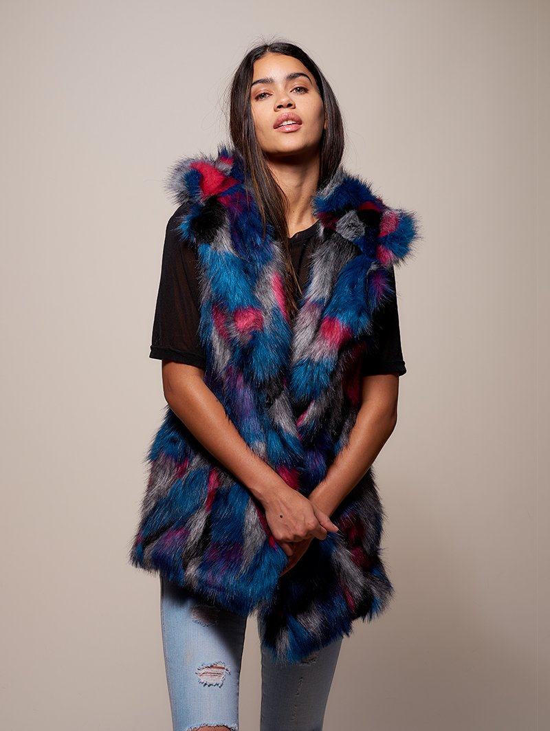 Woman wearing Lovebird Alpaca Vest, front view 2