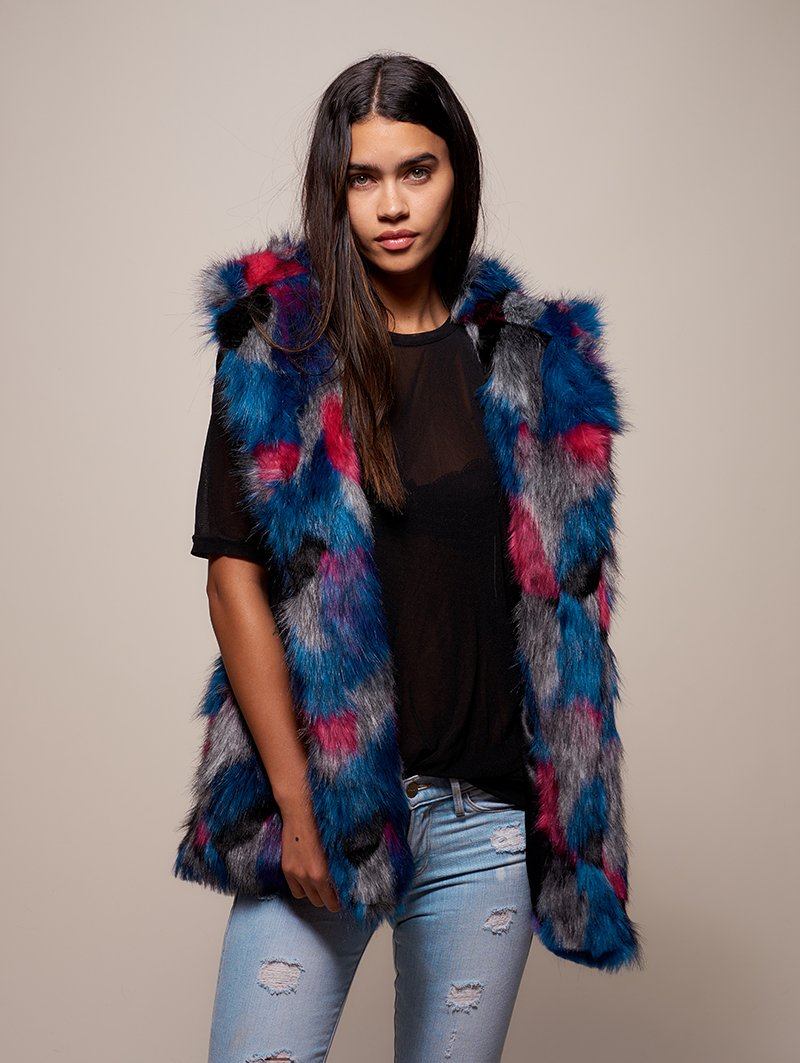 Woman wearing Lovebird Alpaca Vest, front view