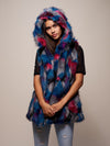 Woman wearing Lovebird Alpaca Vest, front view 1