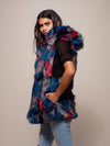 Woman wearing Lovebird Alpaca Vest, side view