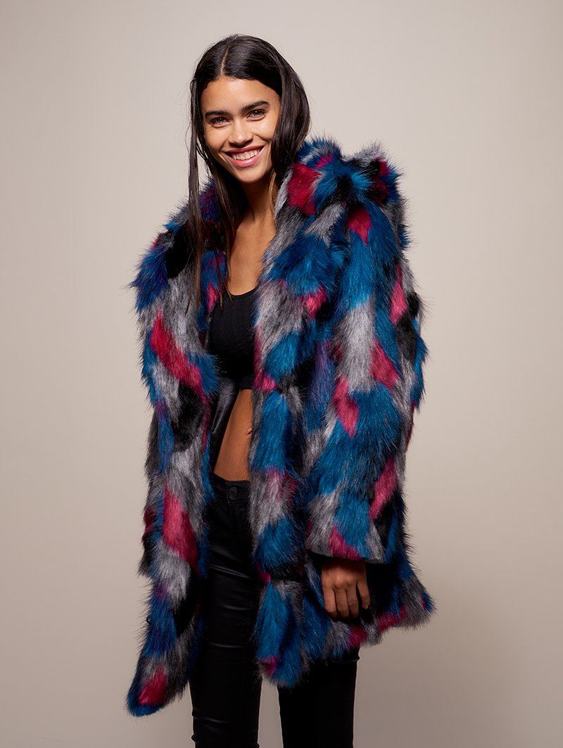 Limited Edition Lovebird Faux Fur Coat with Hood on Female