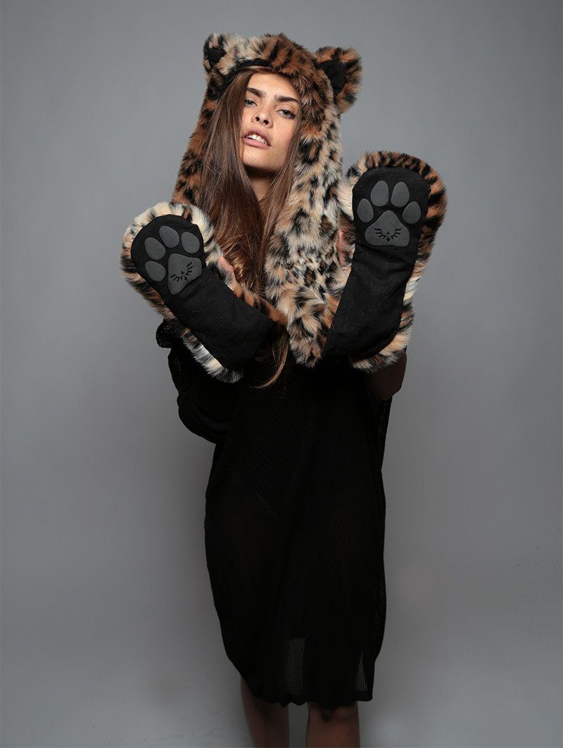Female Wearing Leopard Faux Fur SpiritHood 