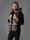 Man wearing Leopard Faux Fur SpiritHood, side view 1